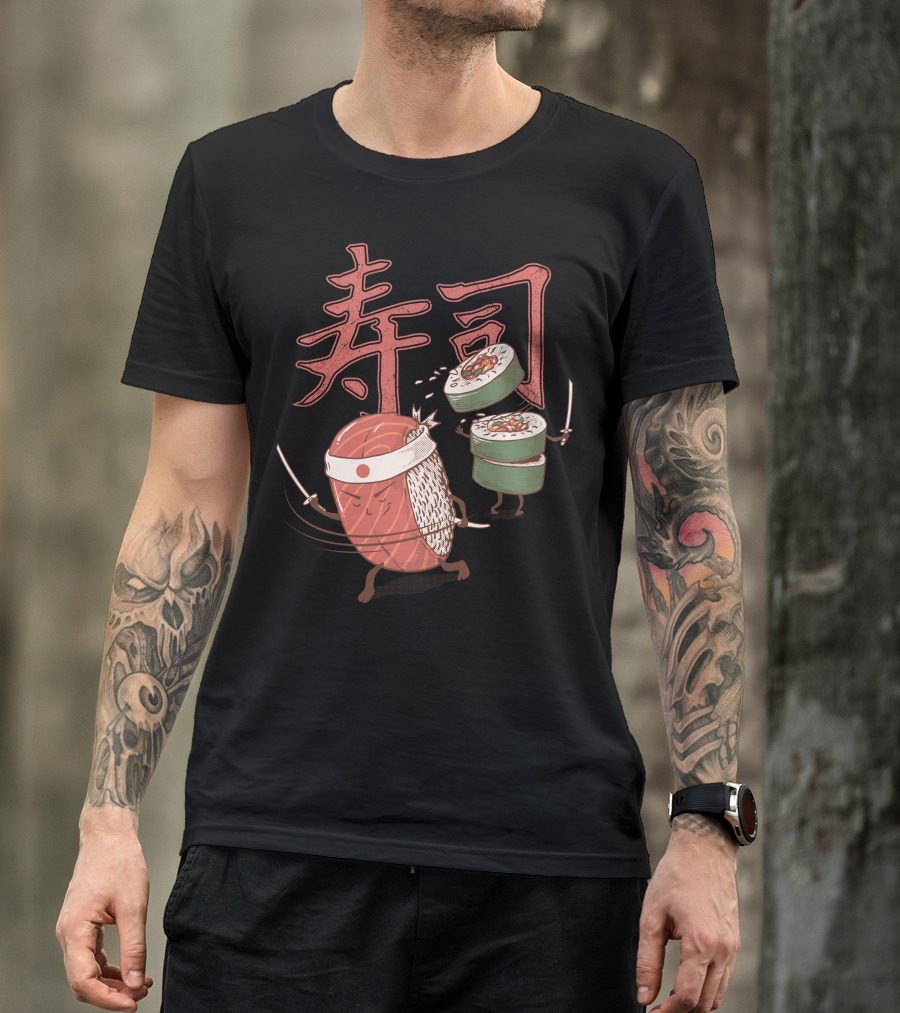 Sushi Warrior Battling Samurai Roll T-Shirt
