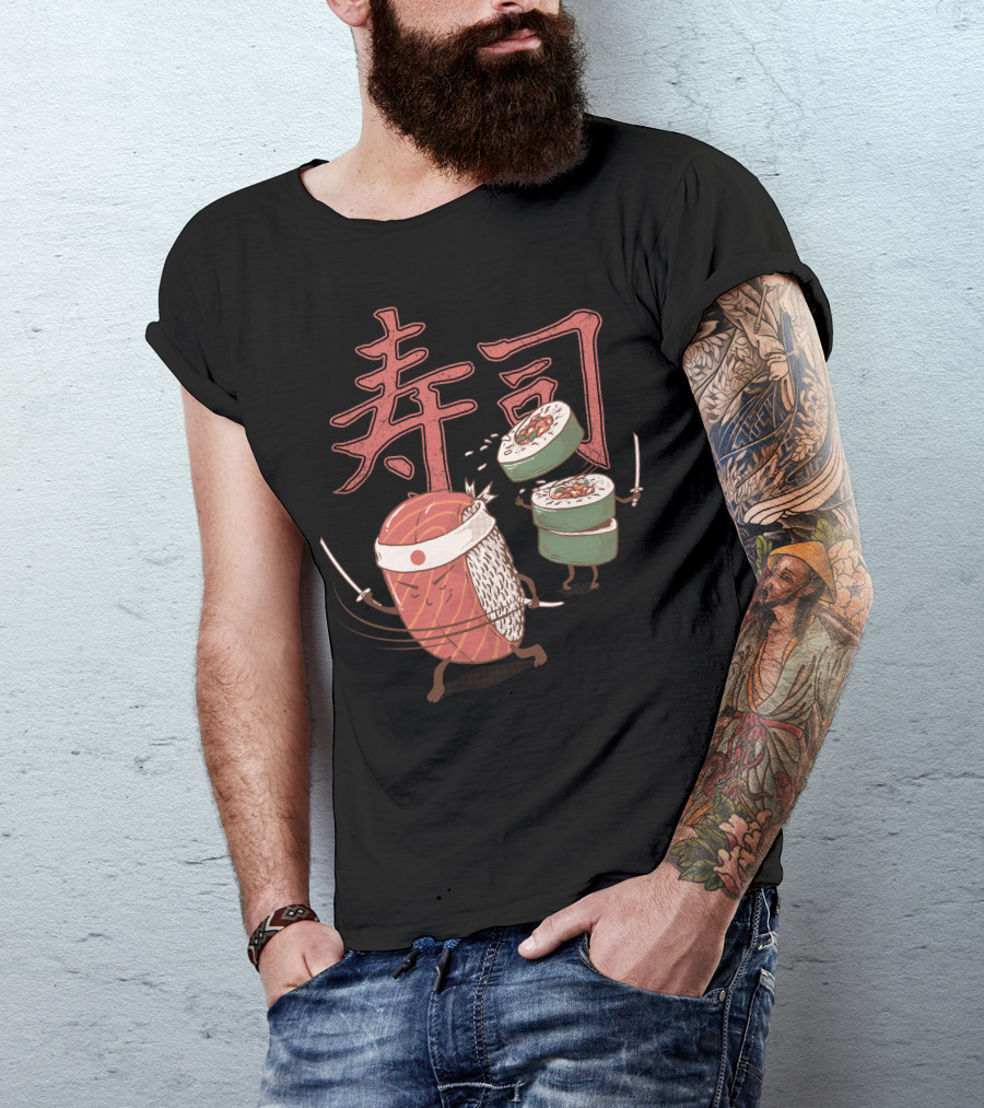 Sushi Warrior Battling Samurai Roll T-Shirt