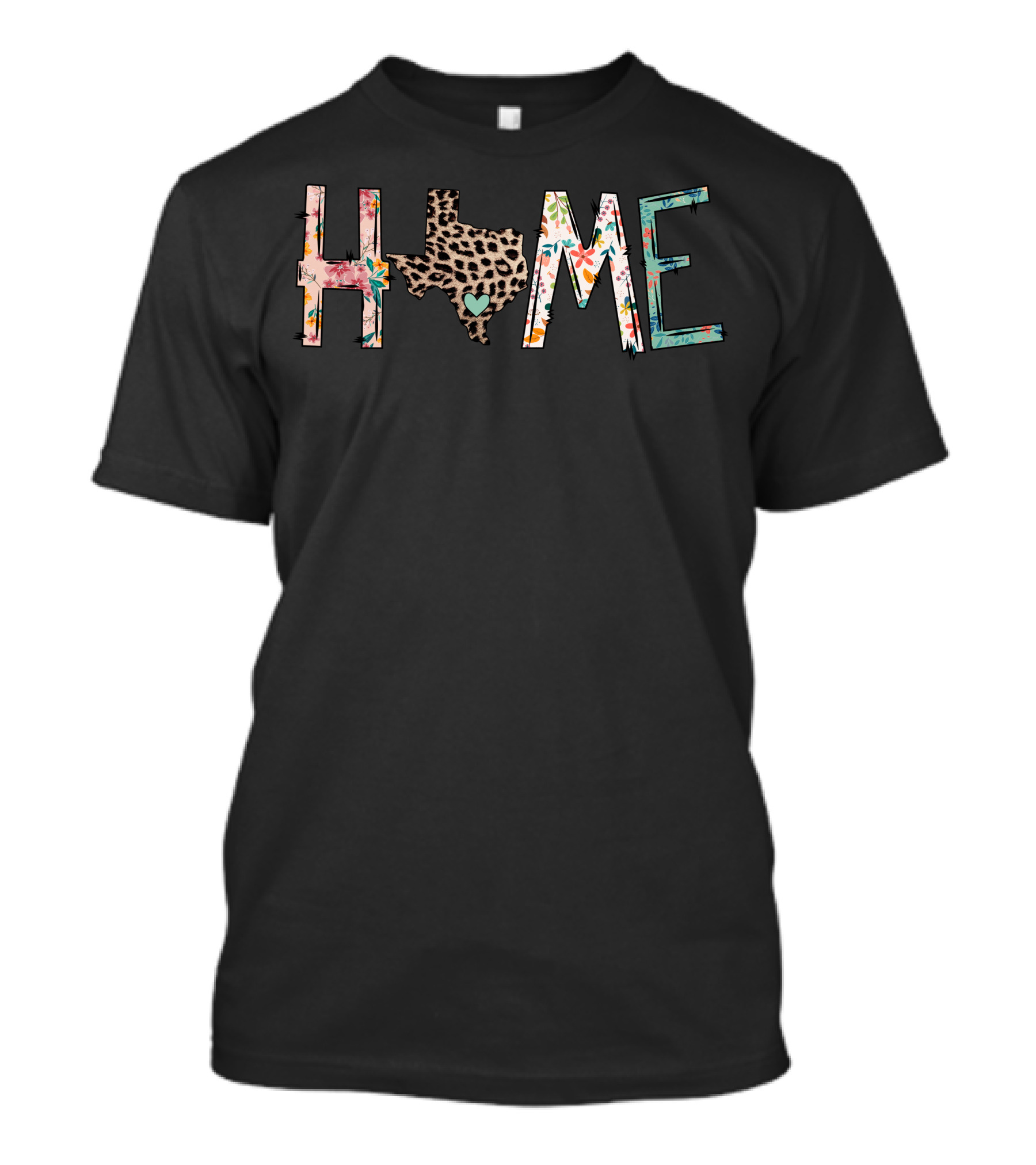 Texas Leopard Floral Heart Home T-Shirt