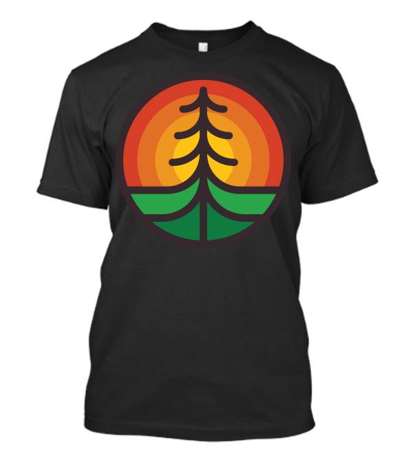Tree And Sunset Circle With Orange And Green Layers T-Shirt