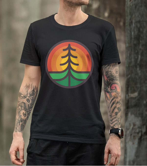 Tree And Sunset Circle With Orange And Green Layers T-Shirt