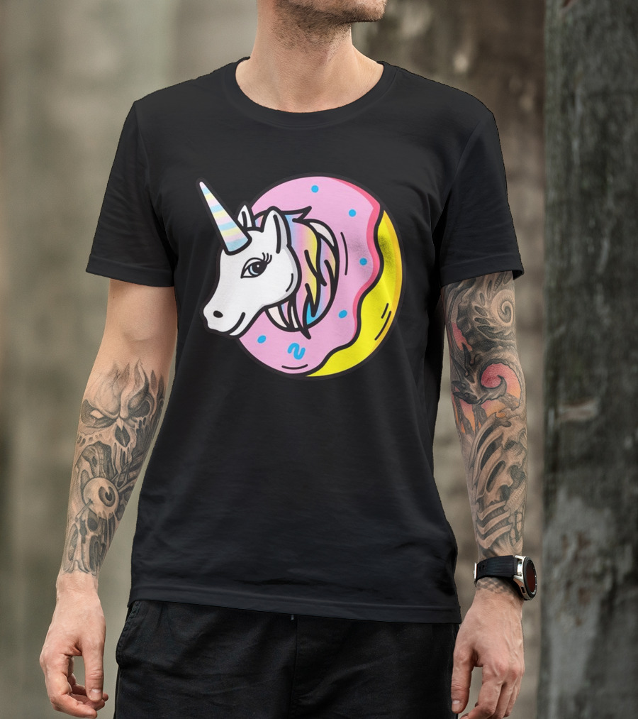 Unicorn Donut Head With Rainbow Sprinkles And Pastel Colors T-Shirt
