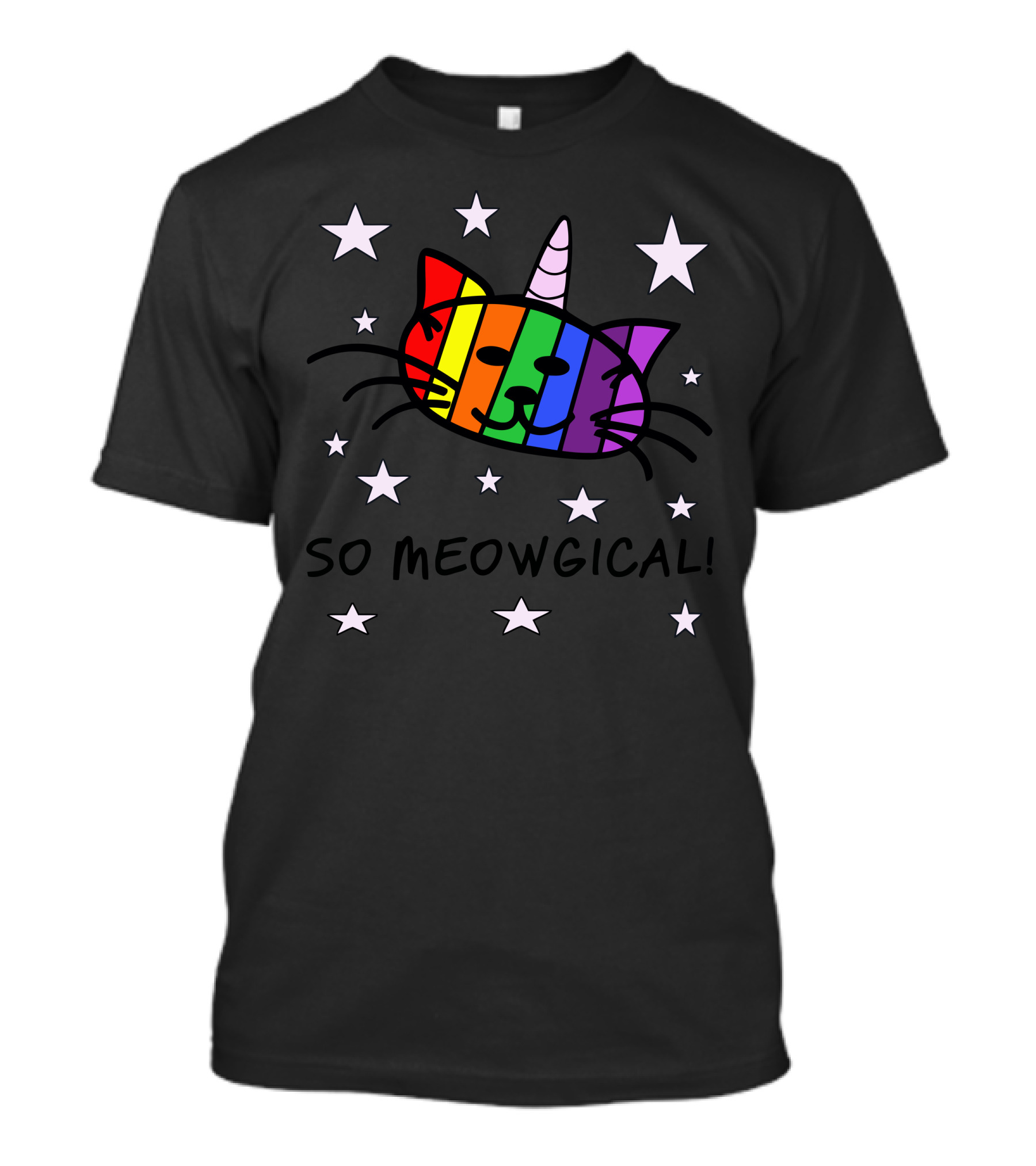 Unicorn Kitty Cat Rainbow So Meowgical Stars T-Shirt