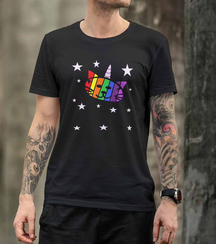 Unicorn Kitty Cat Rainbow So Meowgical Stars T-Shirt