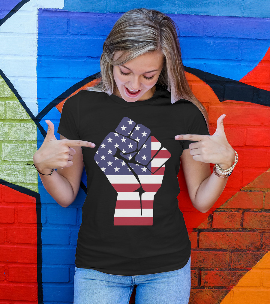 American Flag Raised Fist Power T-Shirt