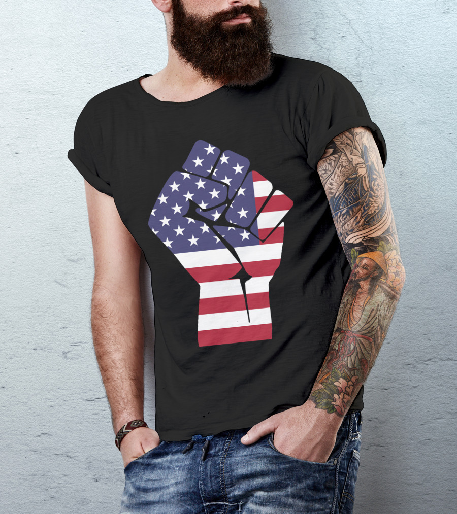 American Flag Raised Fist Power T-Shirt