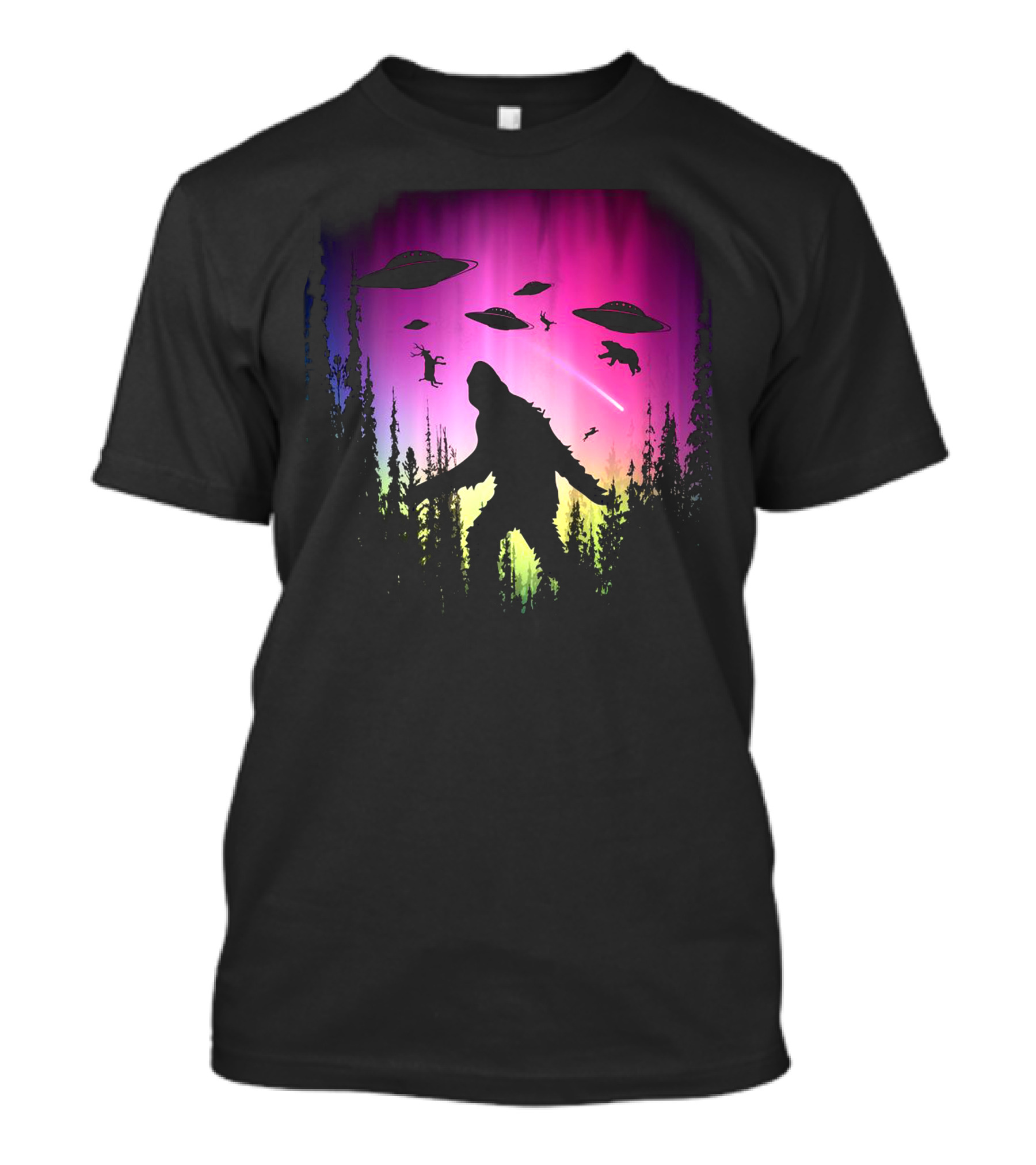 Bigfoot And UFOs In The Mystical Forest T-Shirt