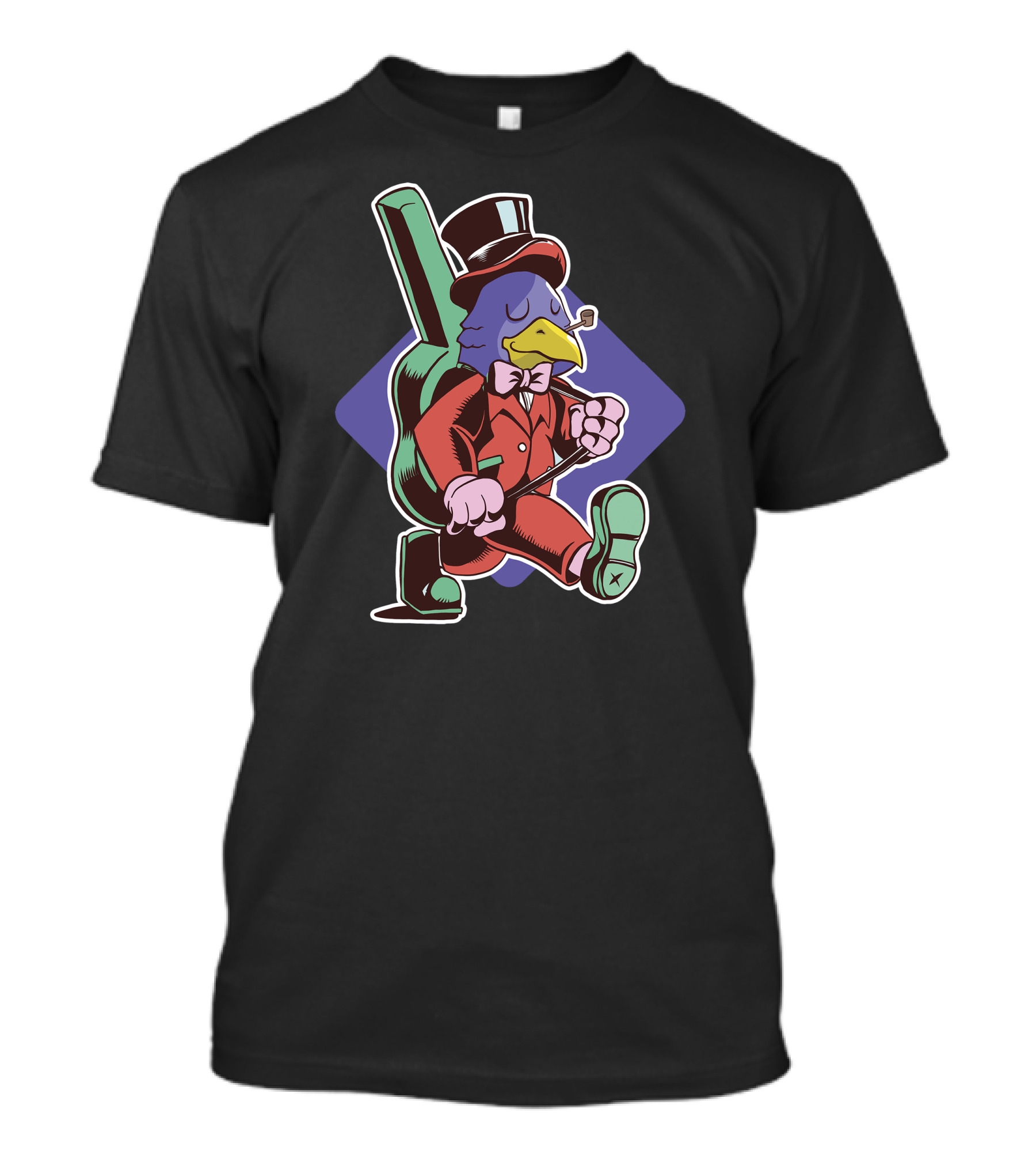 Bird Carrying Guitar In Top Hat And Suit Walking With Cane T-Shirt