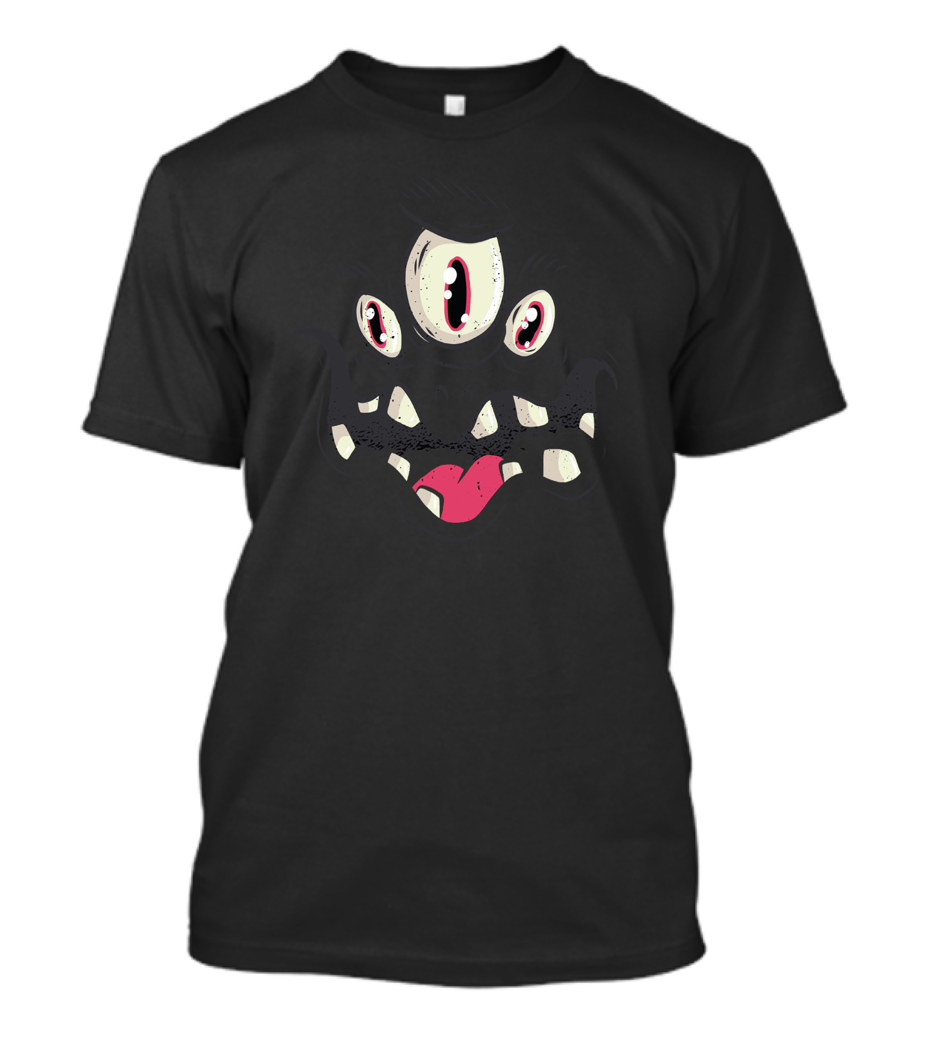 Black Monster Face Cyclops Creature Grinning Cartoon Eyes Fangs T-Shirt