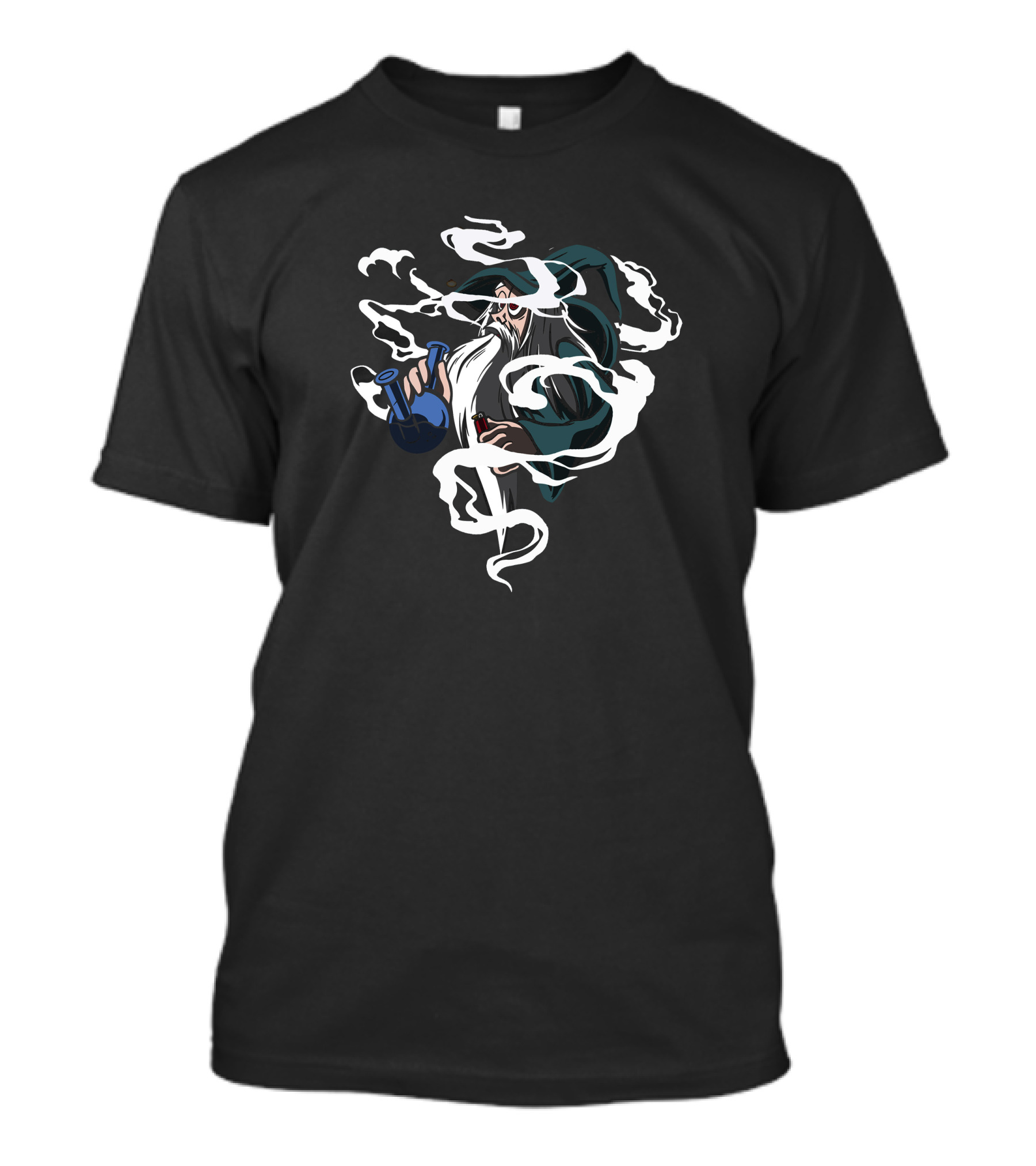 Bong Smoking Wizard With Smoky Swirls And Blue Glass Apparatus T-Shirt