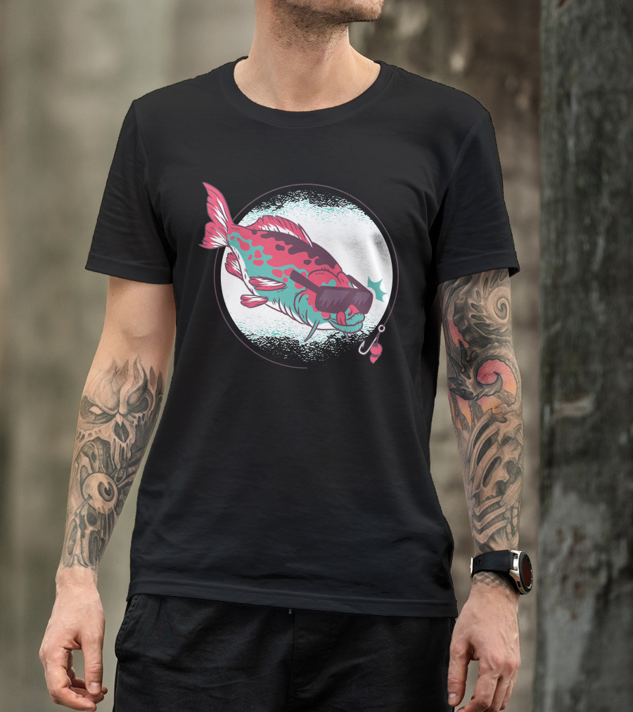 Carp With Sunglasses And Fishing Lure In Bold Colors T-Shirt