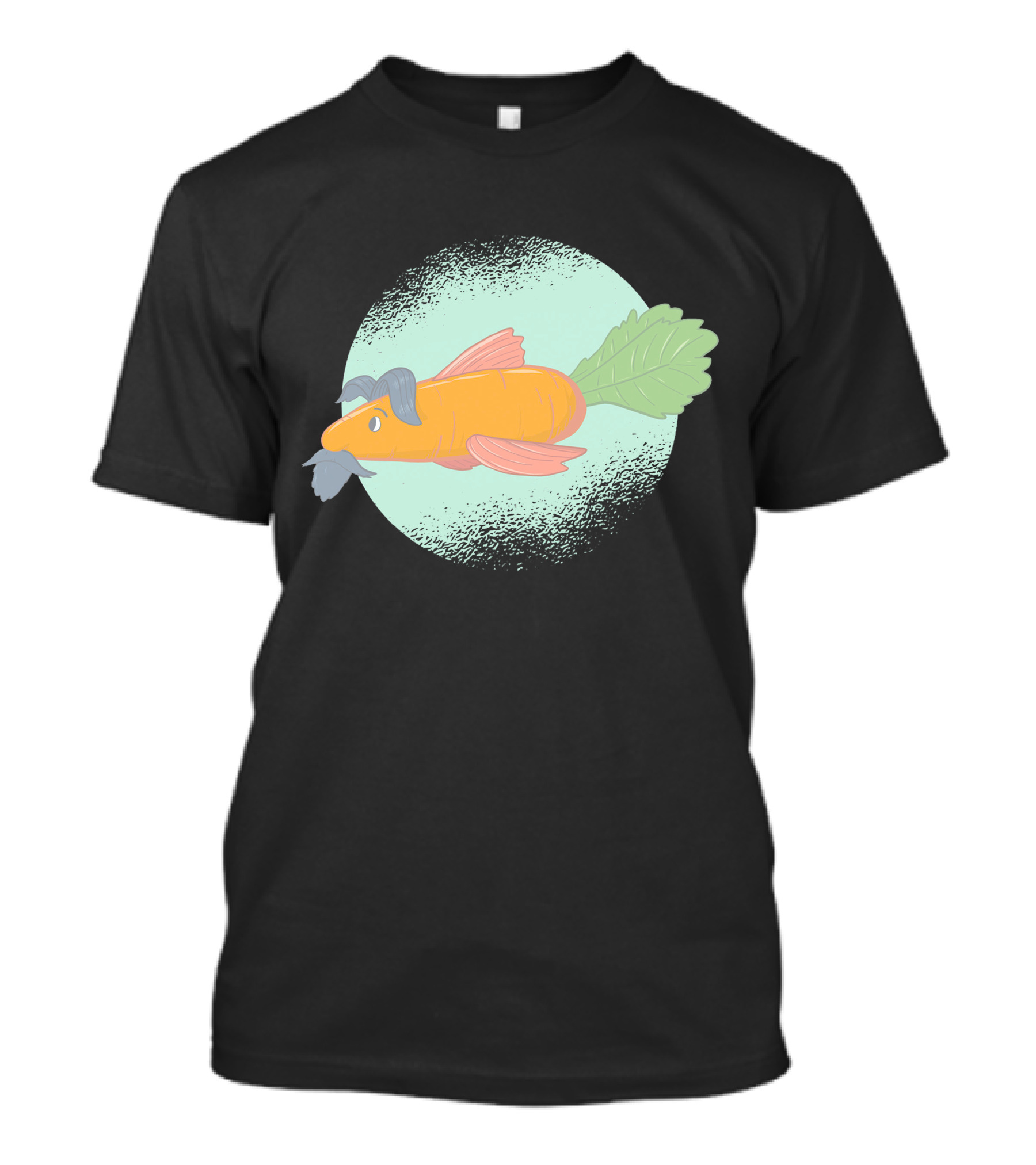 Carrot Fish With Mustache And Leaf Tail On Speckled Mint Circle T-Shirt