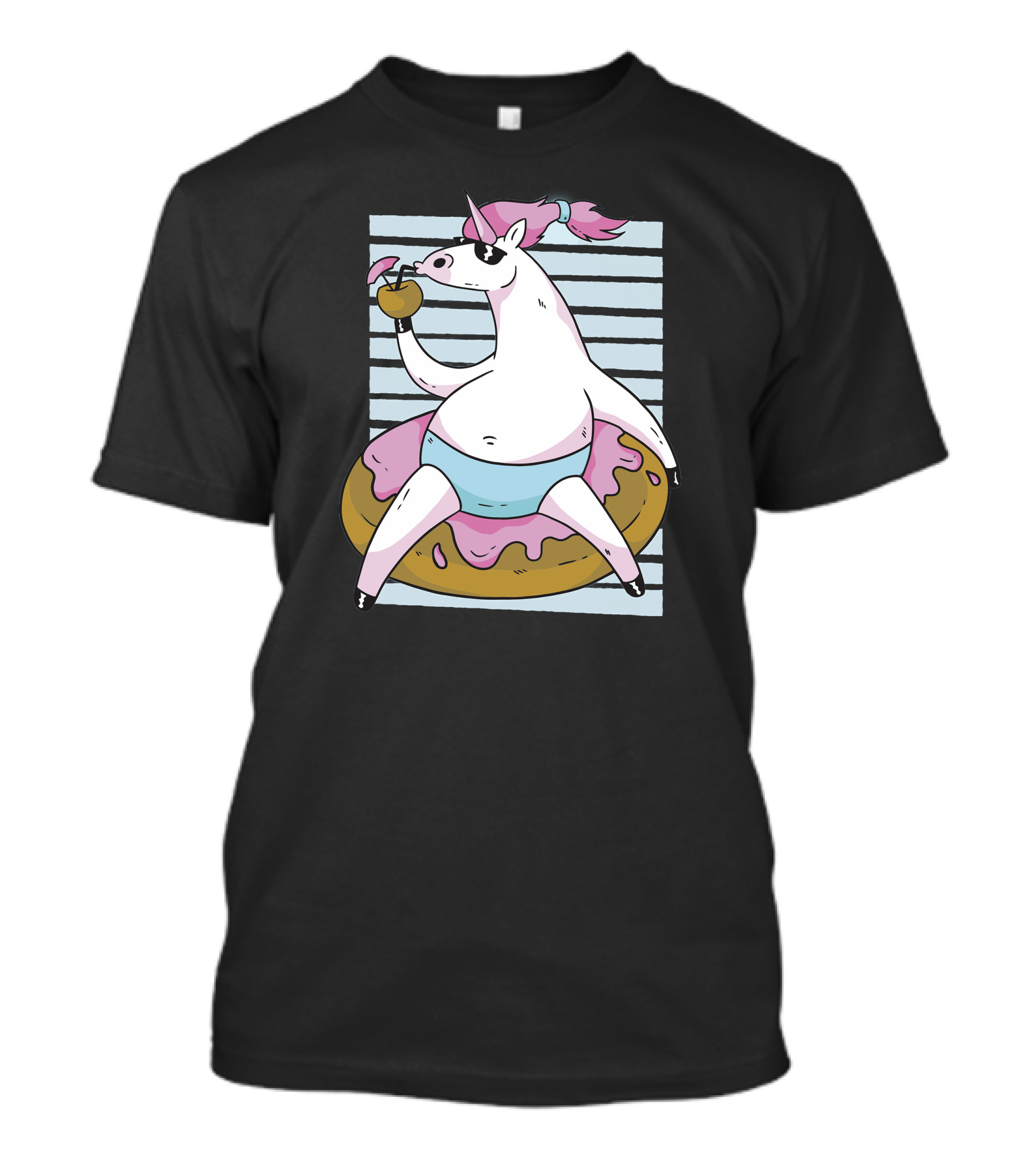 Chilling Unicorn Relaxing On Donut Pool Float With Cocktail Drink T-Shirt