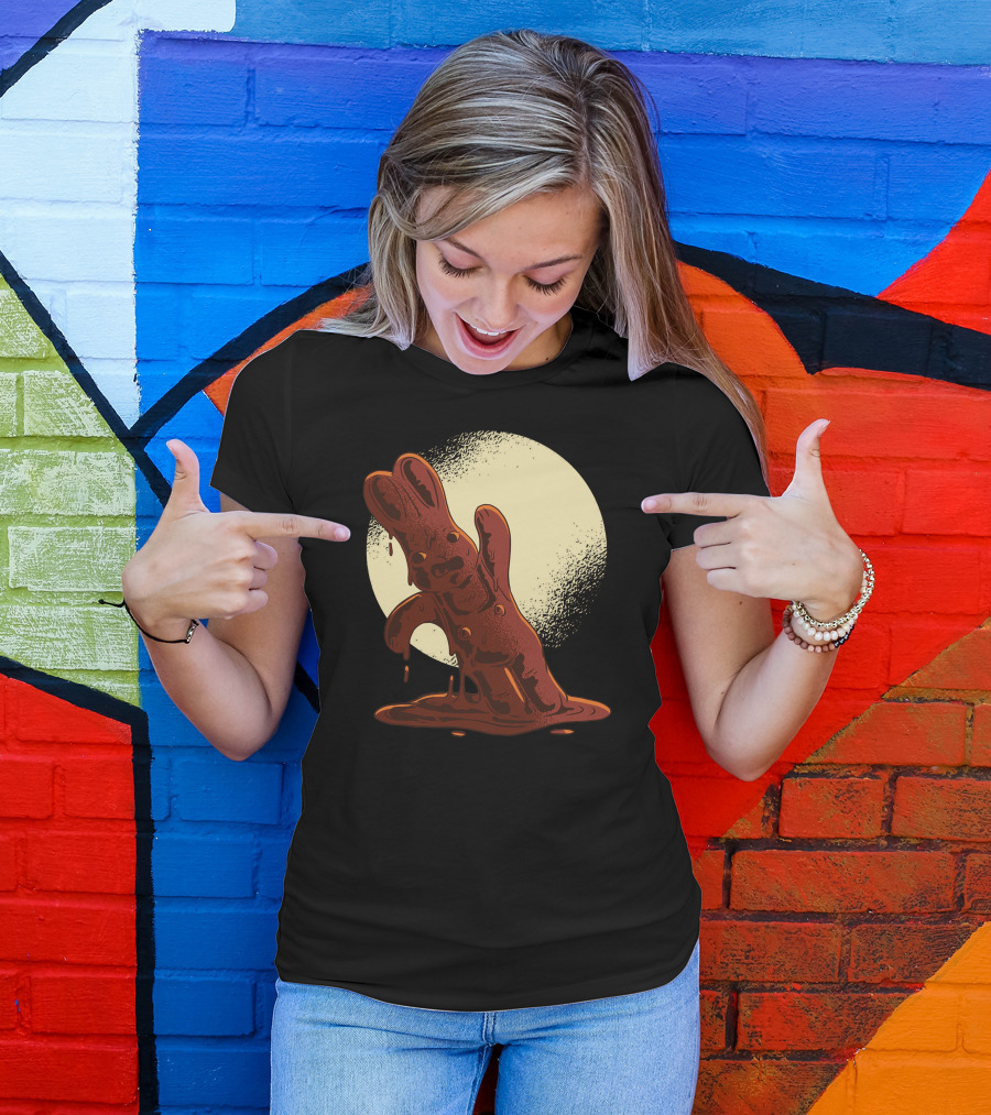 Melting Chocolate Easter Bunny Against Full Moon T-Shirt