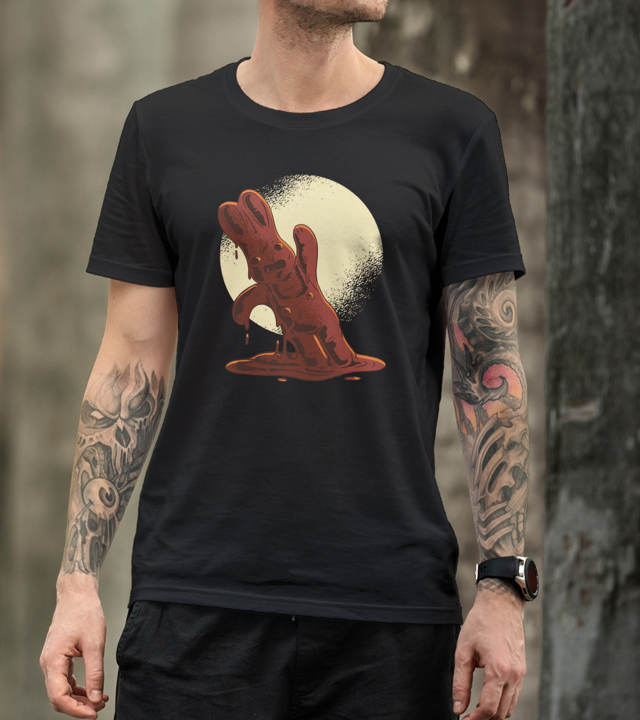 Melting Chocolate Easter Bunny Against Full Moon T-Shirt