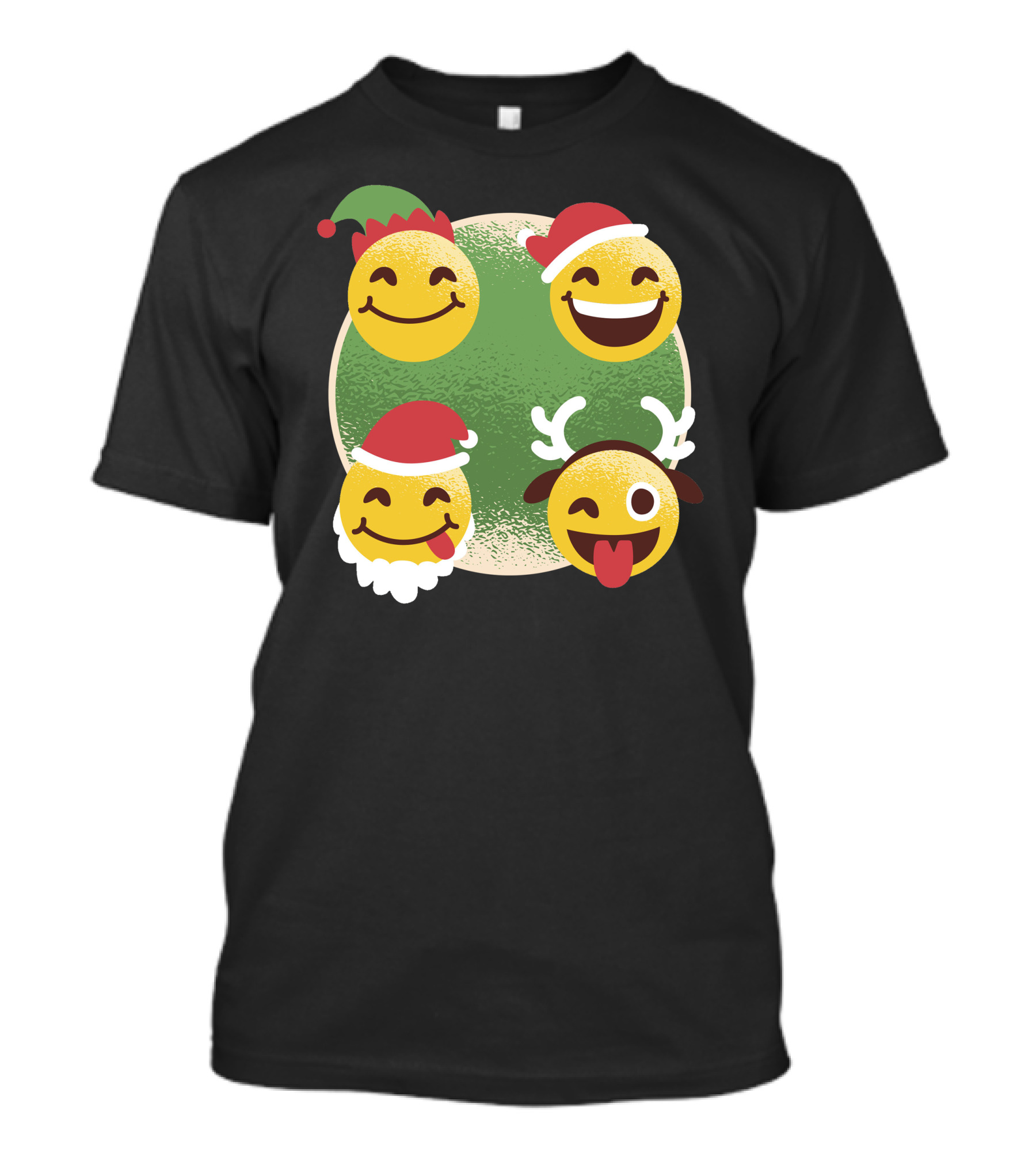 Christmas Emoji Faces With Santa Hats And Reindeer Antlers T-Shirt