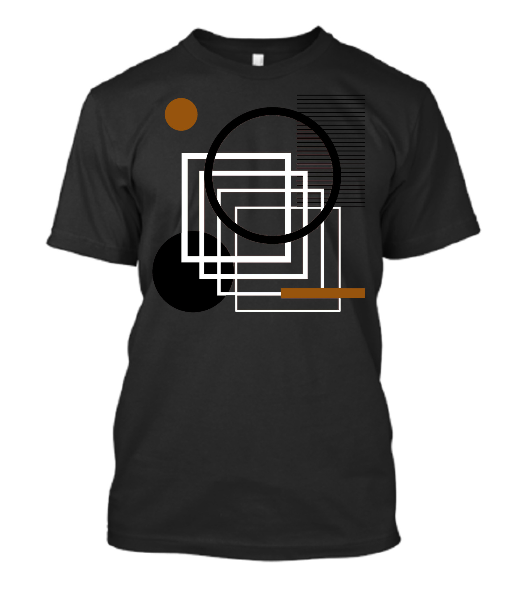 Circles And Squares Geometric Overlapping Shapes With Black And Brown Elements T-Shirt