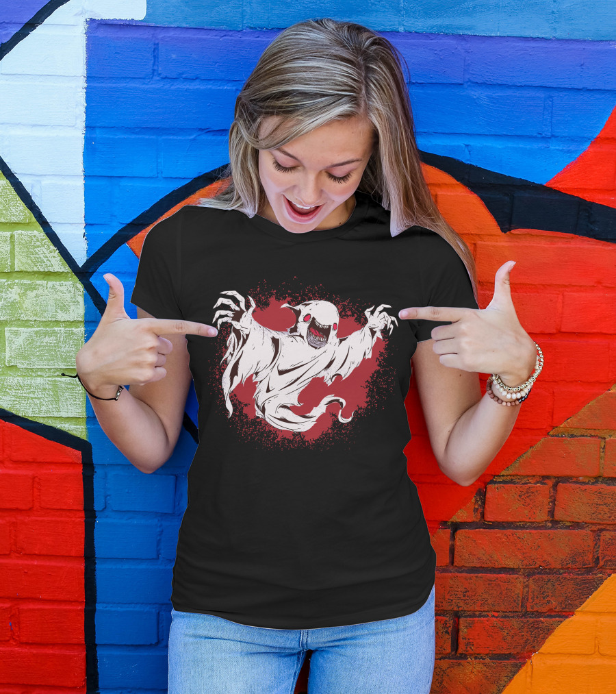 Creepy Ghost Red Eyes Open Mouth T-Shirt