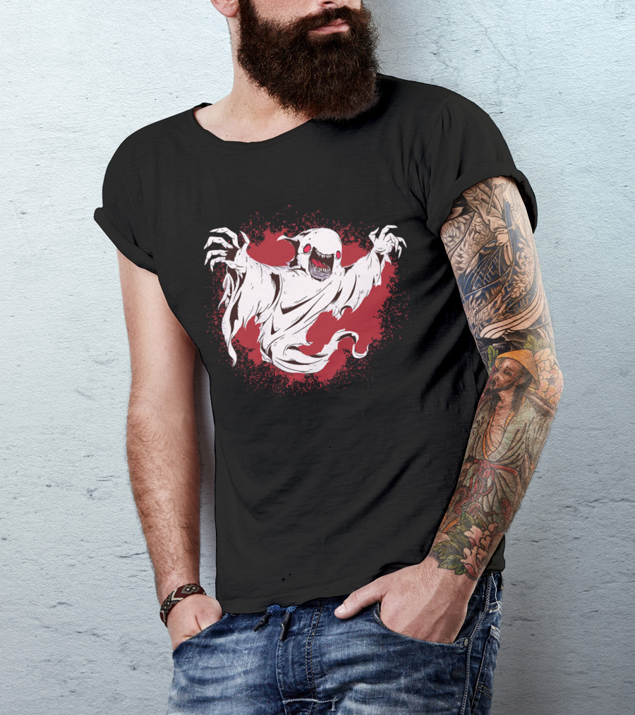 Creepy Ghost Red Eyes Open Mouth T-Shirt