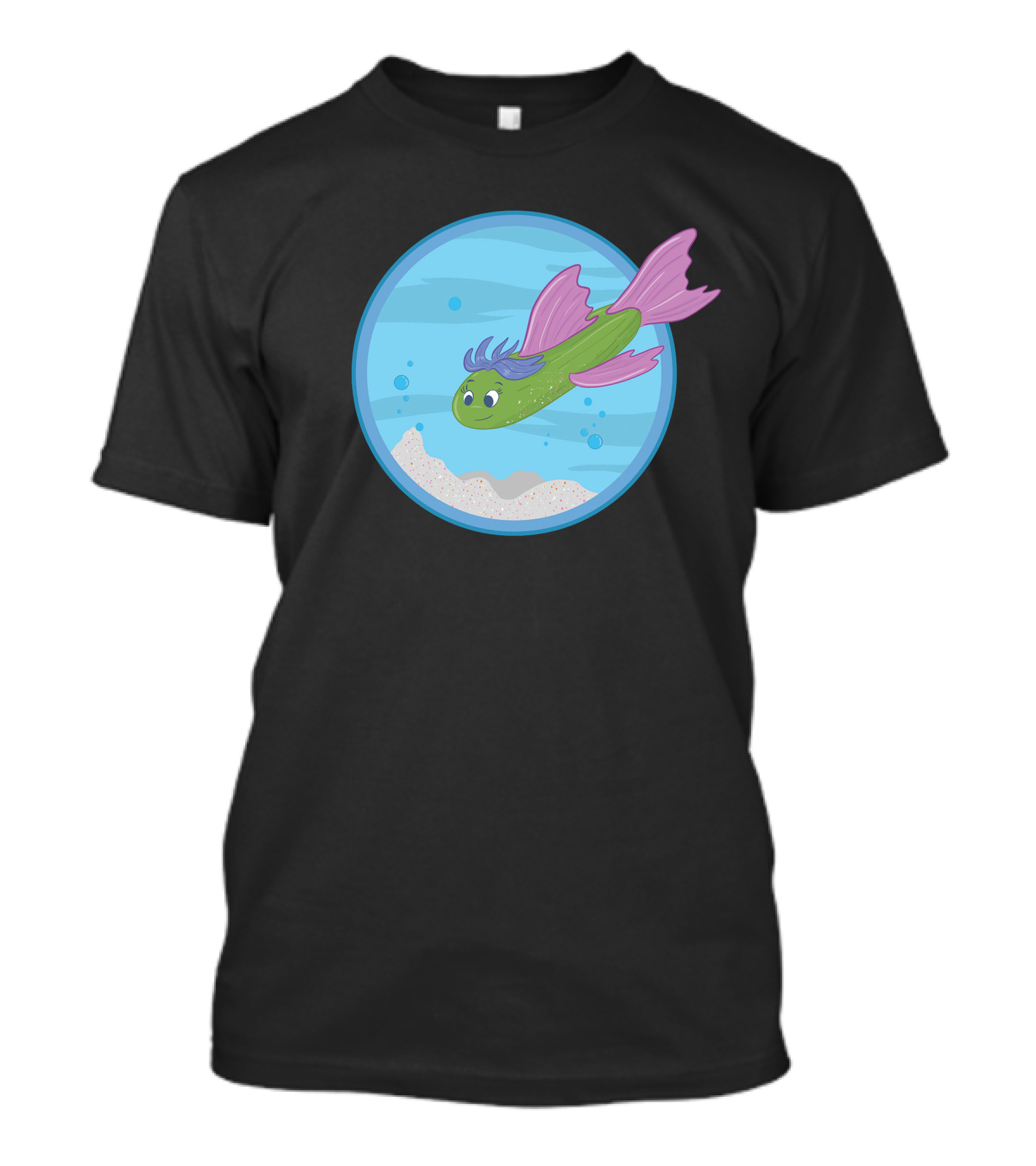 Cucumber Green Fish Purple Fins Blue Waters T-Shirt