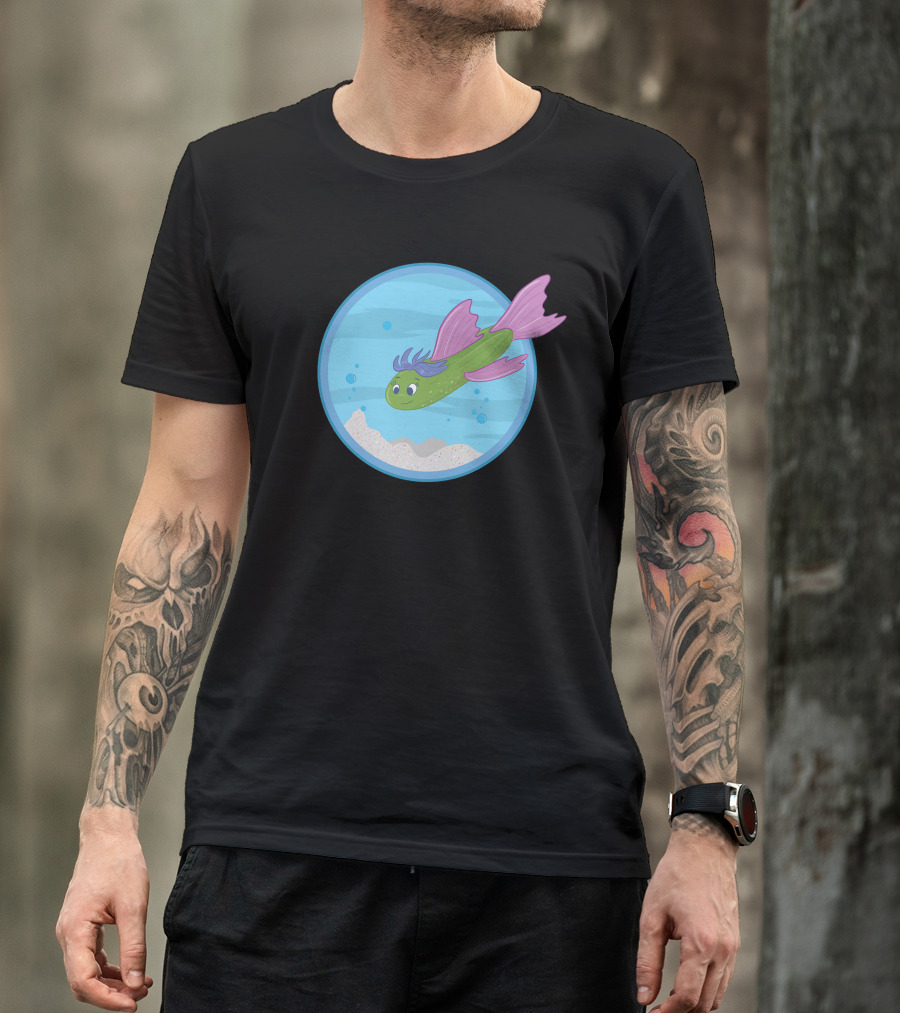 Cucumber Green Fish Purple Fins Blue Waters T-Shirt
