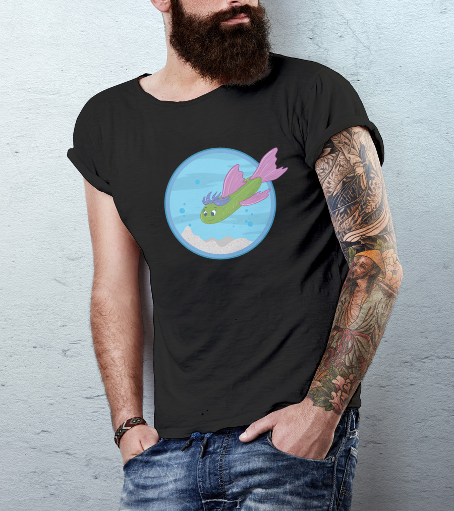Cucumber Green Fish Purple Fins Blue Waters T-Shirt