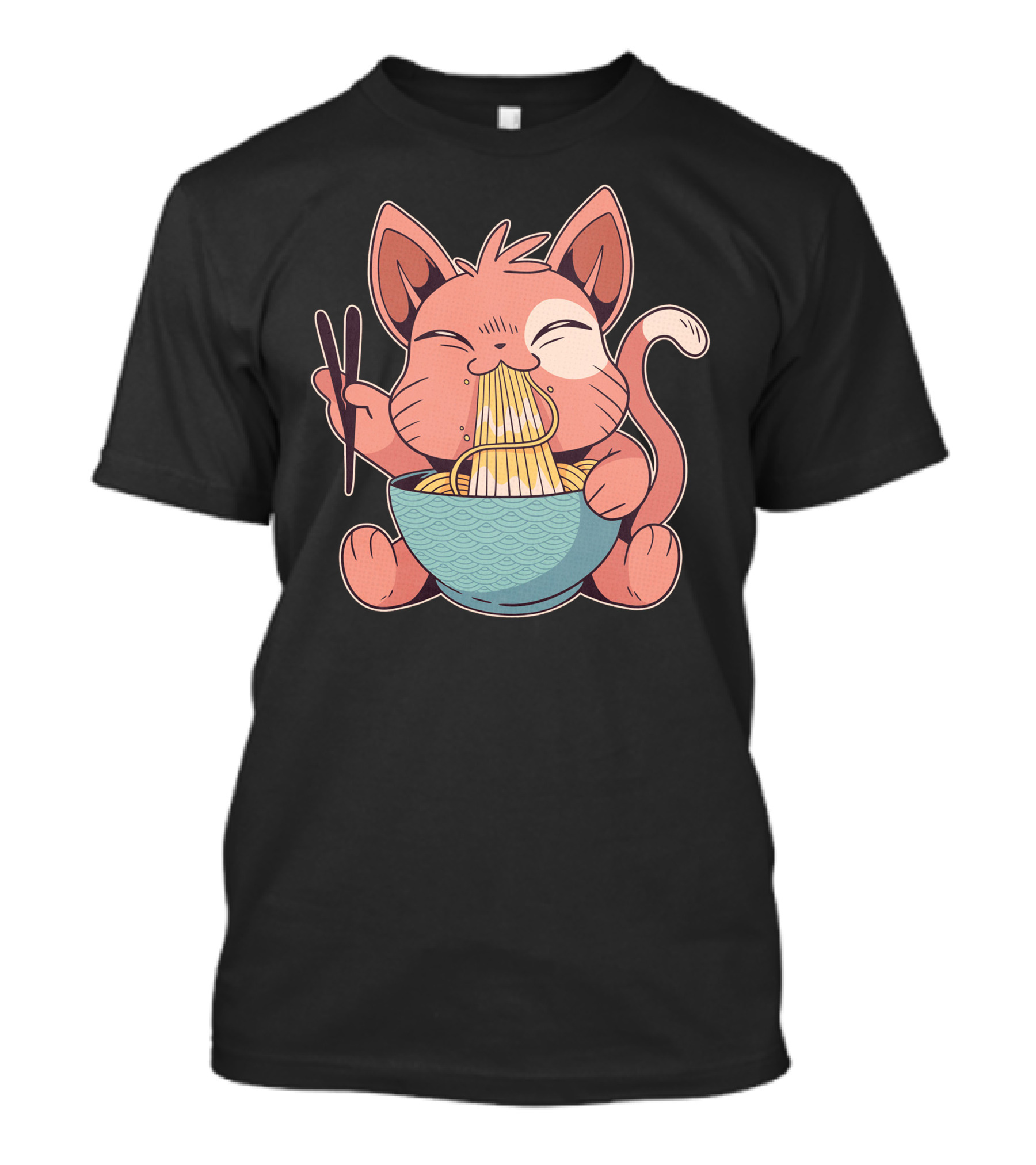 Cute Cat With Chopsticks Enjoying Ramen Noodles T-Shirt