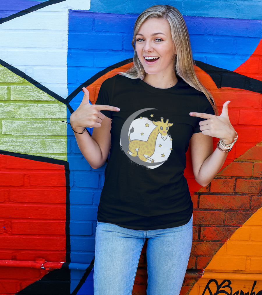 Cute Giraffe On The Moon With Stars T-Shirt