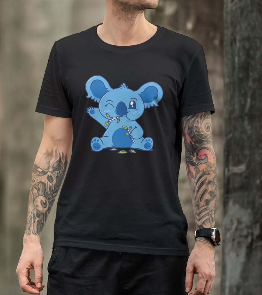 Cute Blue Koala Eating Eucalyptus Leaves T-Shirt