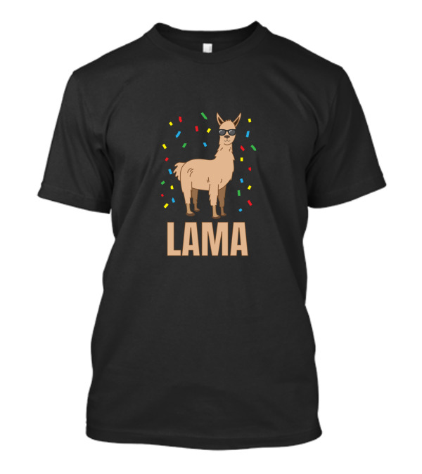 Llama In Sunglasses With Colorful Confetti T-Shirt