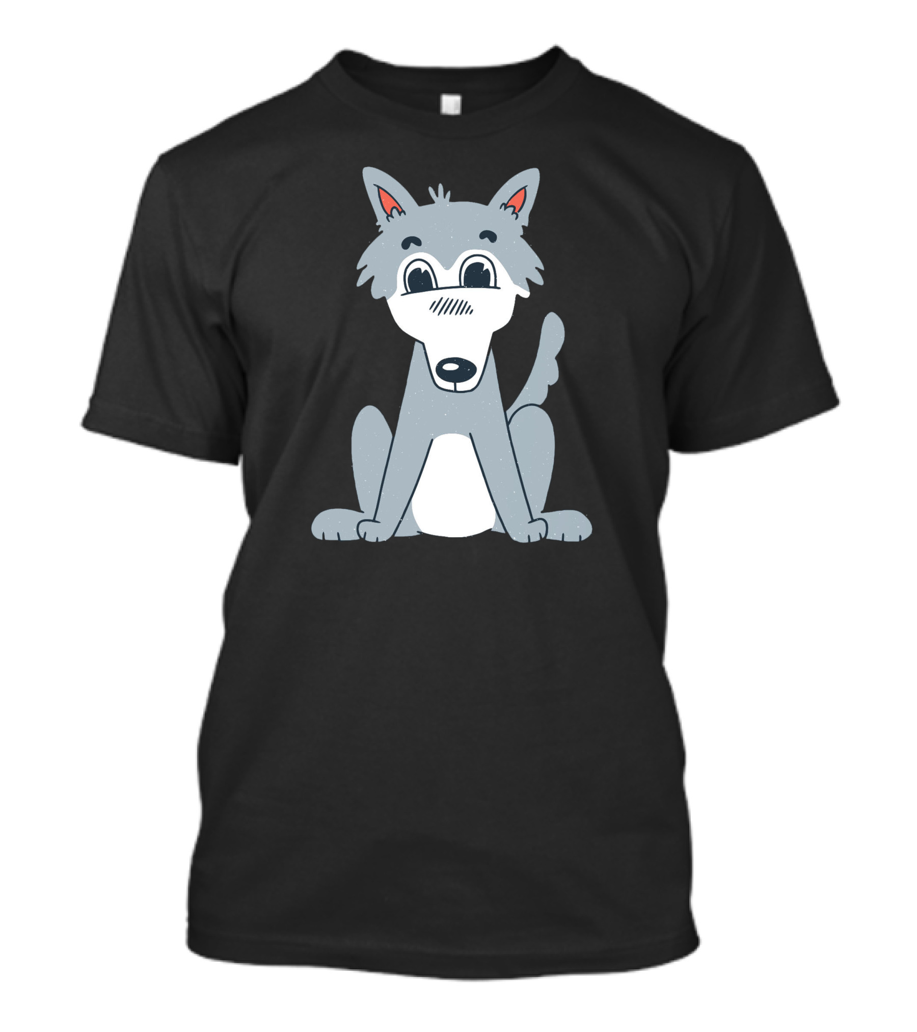 Cute Wolf Cartoon Style Gray And White Playful Expression T-Shirt
