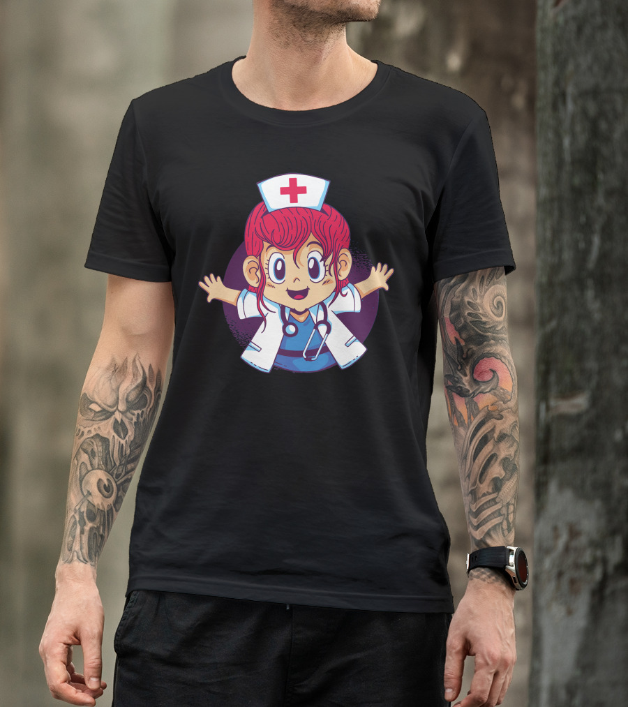 Doctor Girl Nurse Outfit Stethoscope Red Hair Anime T-Shirt