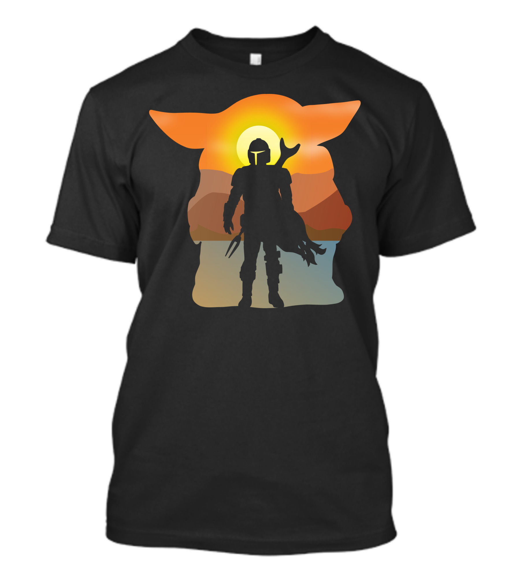 Mando And Child Sunset Silhouette With Mountain Landscape T-Shirt