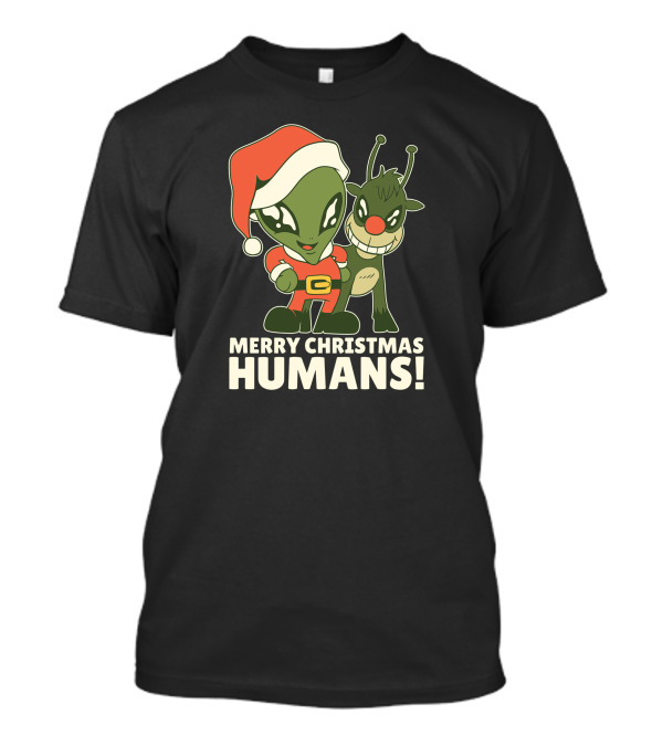 Santa Alien With Rudolph Merry Christmas Humans T-Shirt