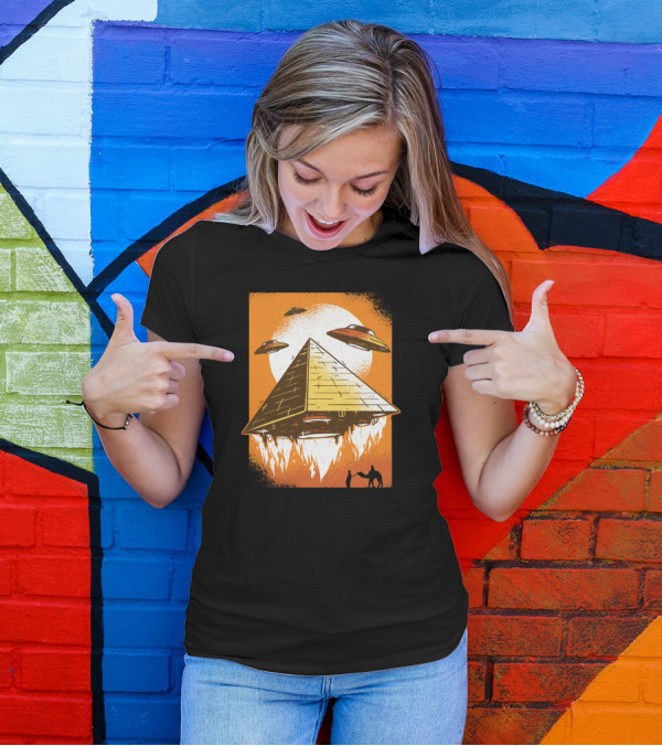 Pyramid UFO Hovering With Flying Saucers And Camel T-Shirt