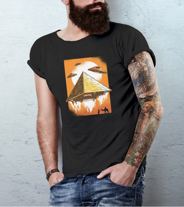 Pyramid UFO Hovering With Flying Saucers And Camel T-Shirt
