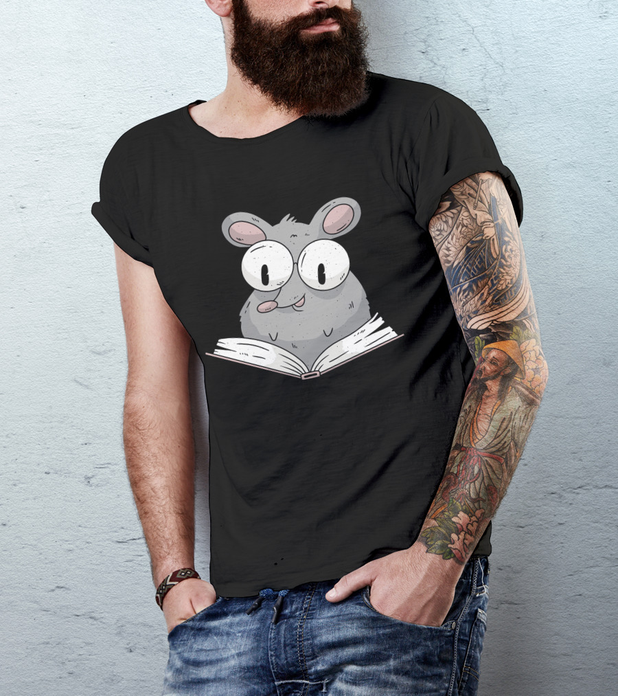 Reading Rat Cartoon With Open Book And Big Eyes T-Shirt