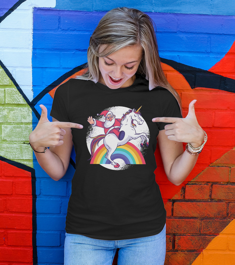 Santa Unicorn Rainbow Ride T-Shirt