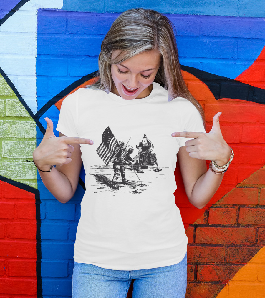 American Flag Moon Landing Astronauts T-Shirt