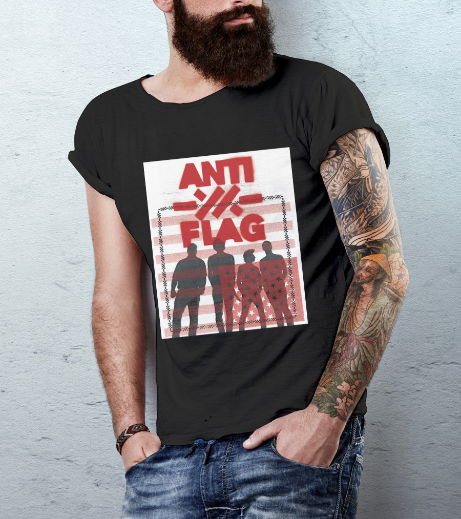 ANTI-FLAG Red Silhouettes On Striped Background With Stars T-Shirt