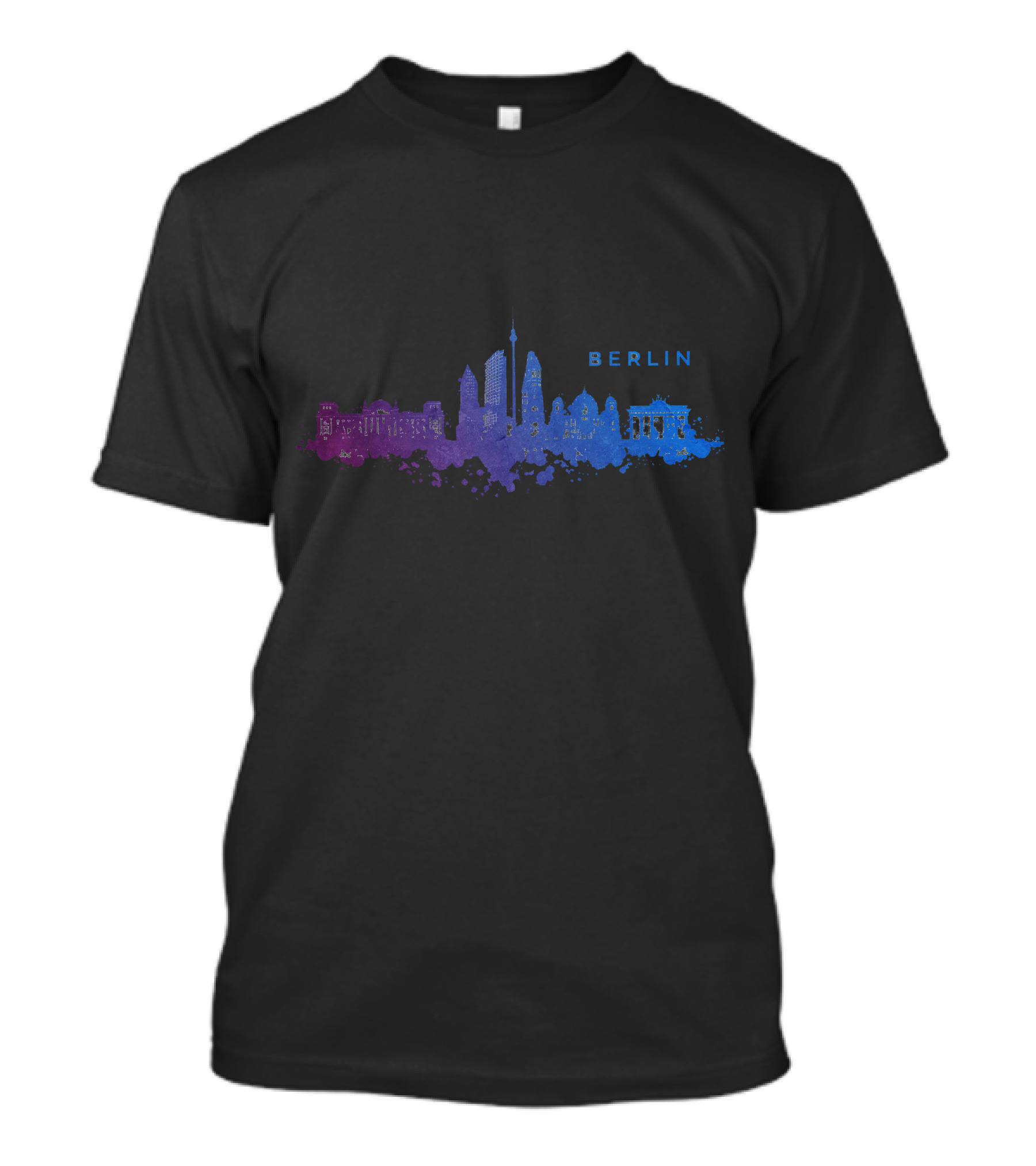 Berlin Purple And Blue Watercolor Skyline With Iconic Landmarks T-Shirt