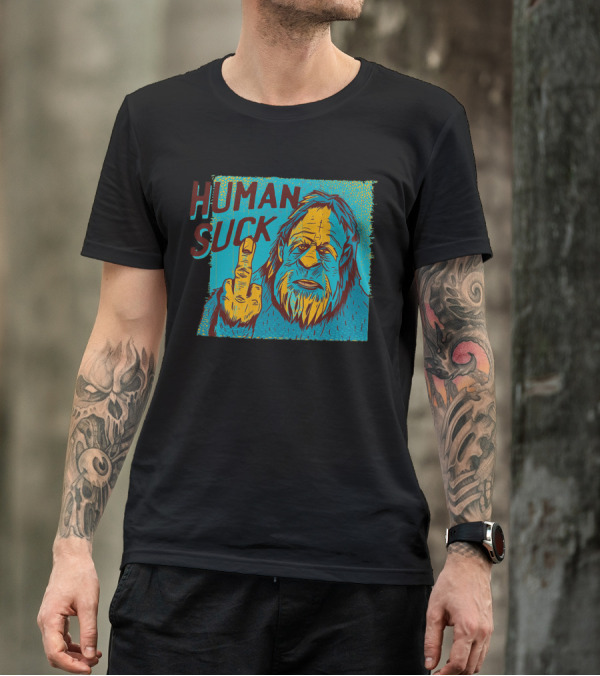 Bigfoot Human Suck Middle Finger Gesture T-Shirt