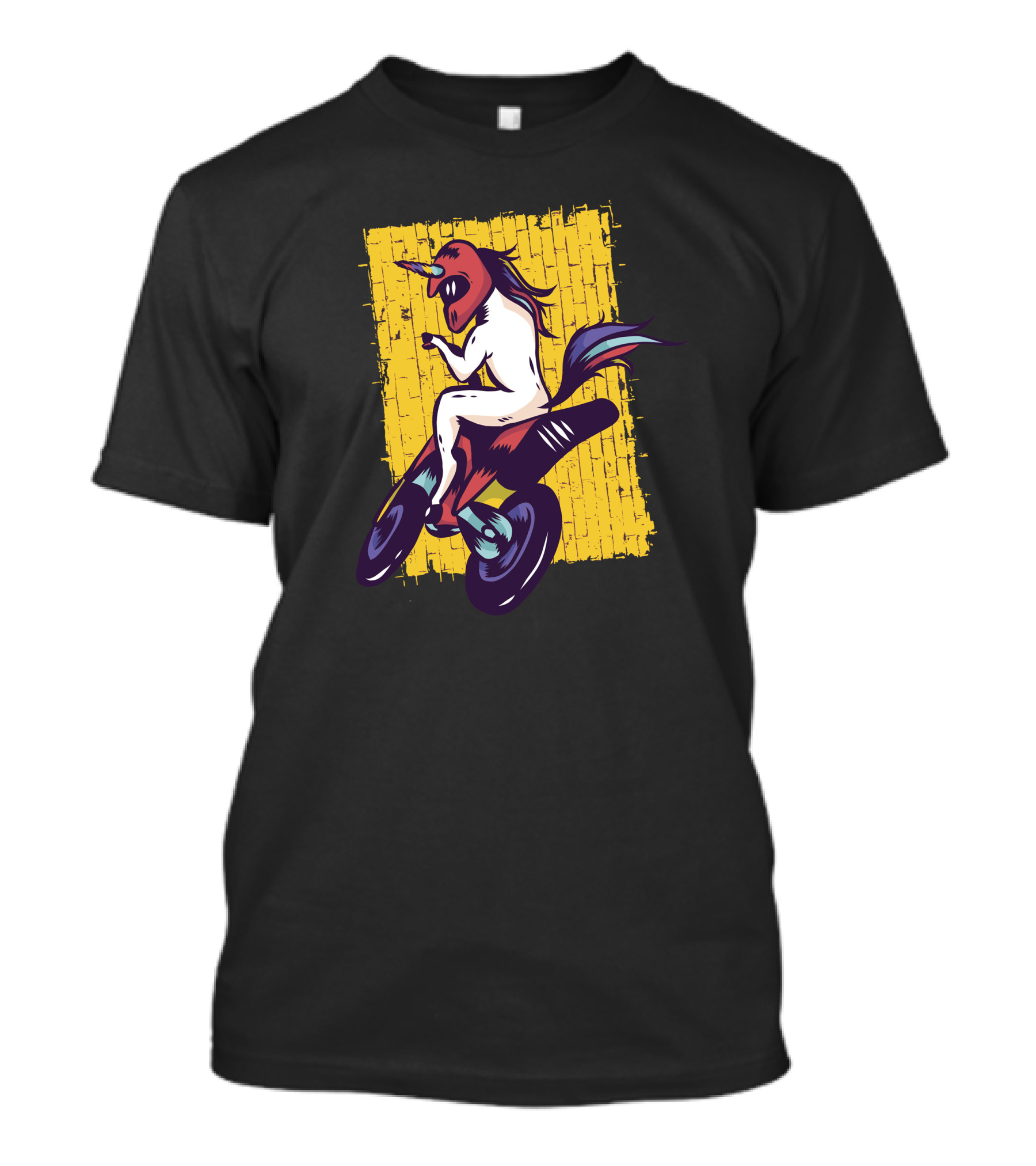 Bike Riding Unicorn On Motorcycle Against Brick T-Shirt