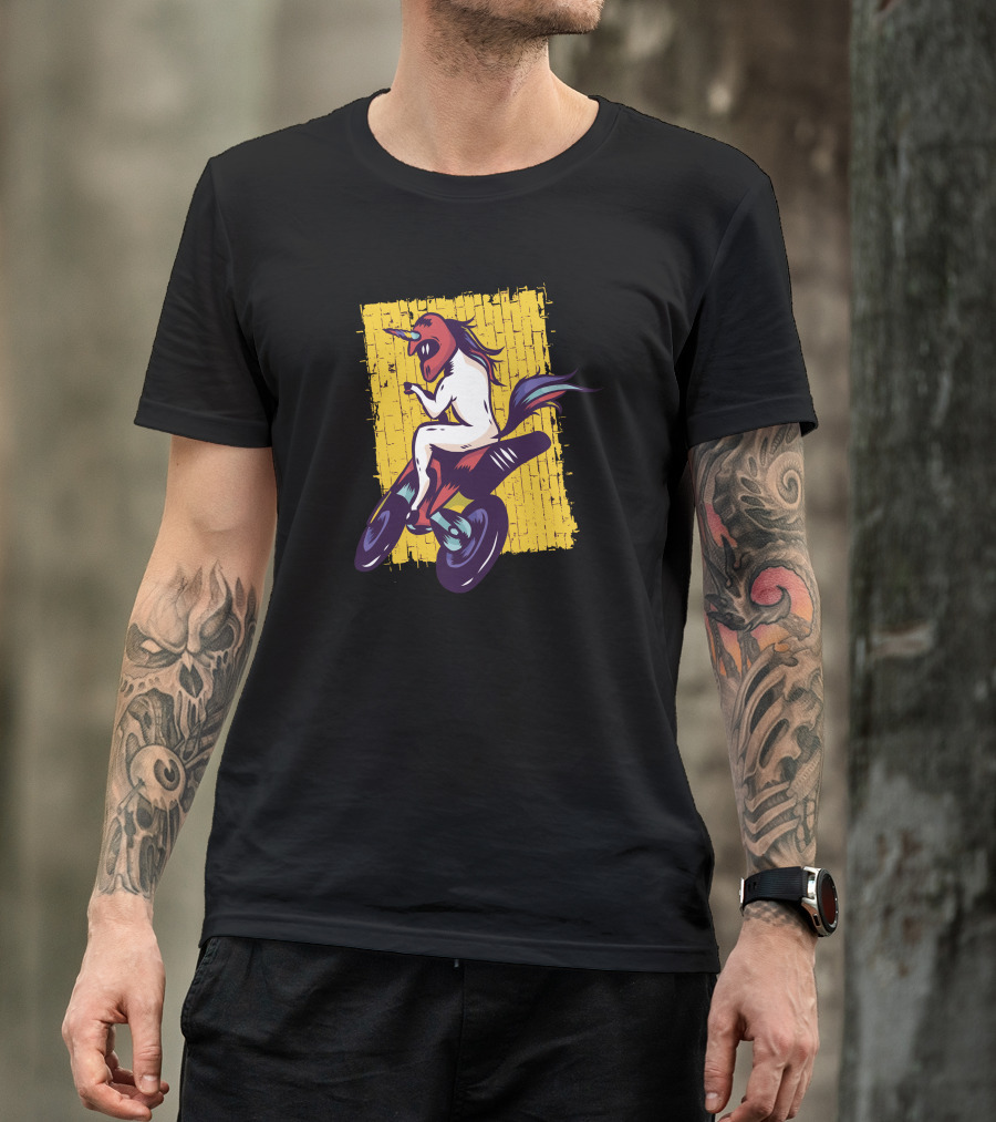 Bike Riding Unicorn On Motorcycle Against Brick T-Shirt
