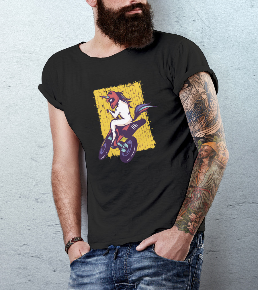 Bike Riding Unicorn On Motorcycle Against Brick T-Shirt