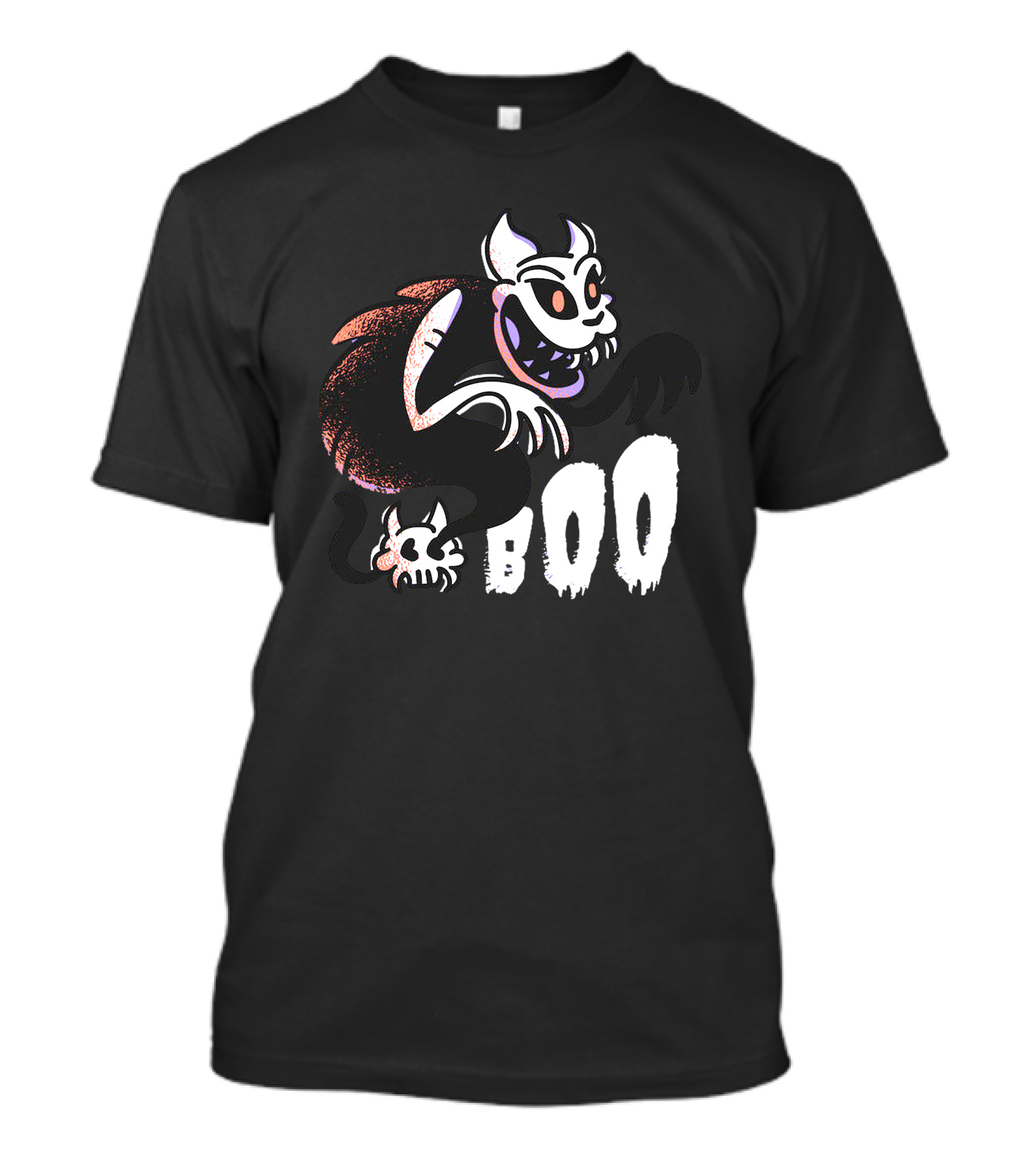 Boo Ghost Cat Halloween Spooky Creature With Fangs T-Shirt
