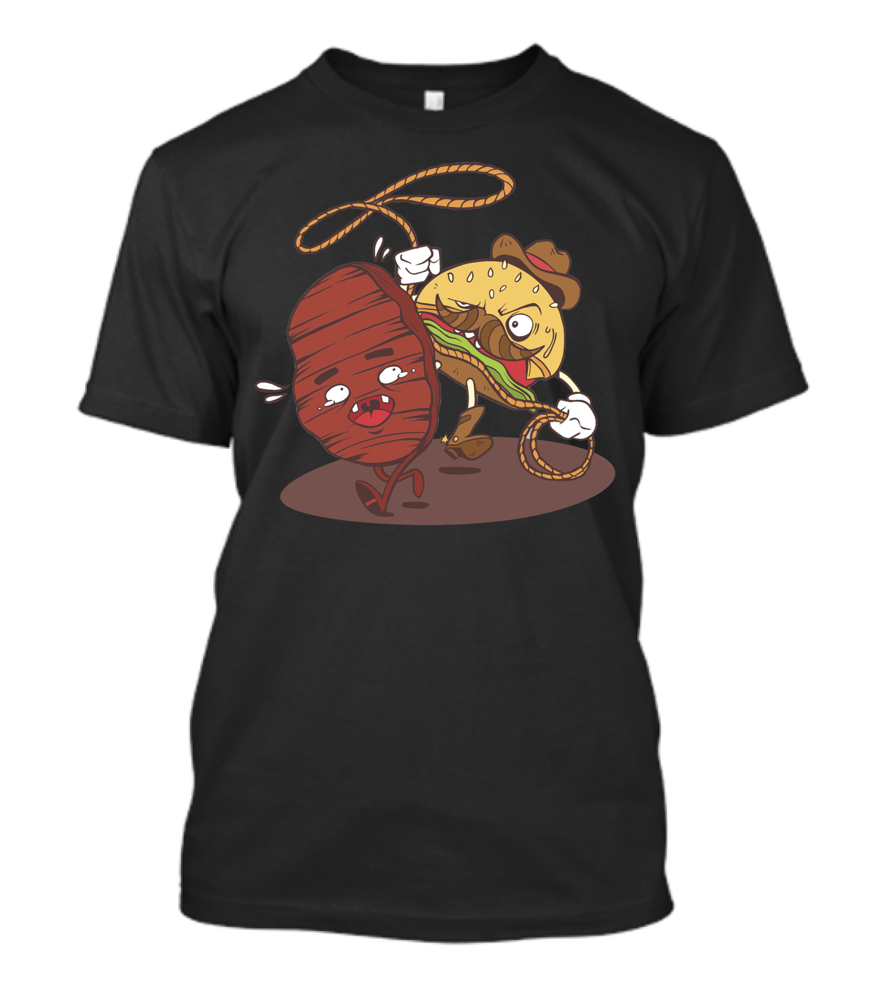 Burger Cowboy Lassoing A Cartoon Steak T-Shirt