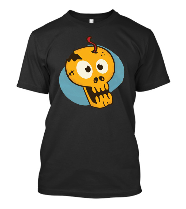 Cartoon Skull Bomb Design With Blue Background T-Shirt