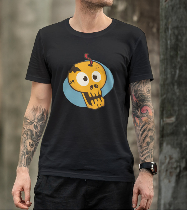 Cartoon Skull Bomb Design With Blue Background T-Shirt