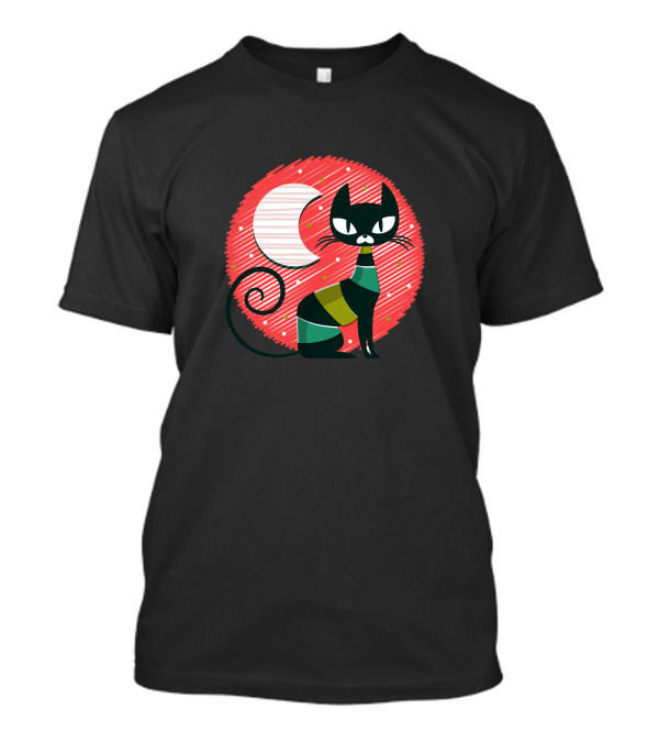 Cat And A Moon With Red Circle And Unique Stripes T-Shirt
